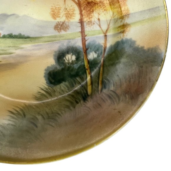 Handpainted Nippon Bread Plate Farm Scene Mountains "M" Backstamp 6.5" Porcelain - Picture 3 of 6